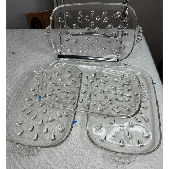 Hazel Atlas Tear Drop Design Glass Snack Lunch Tray Plate Footed Replacement Vtg - Picture 2 of 7